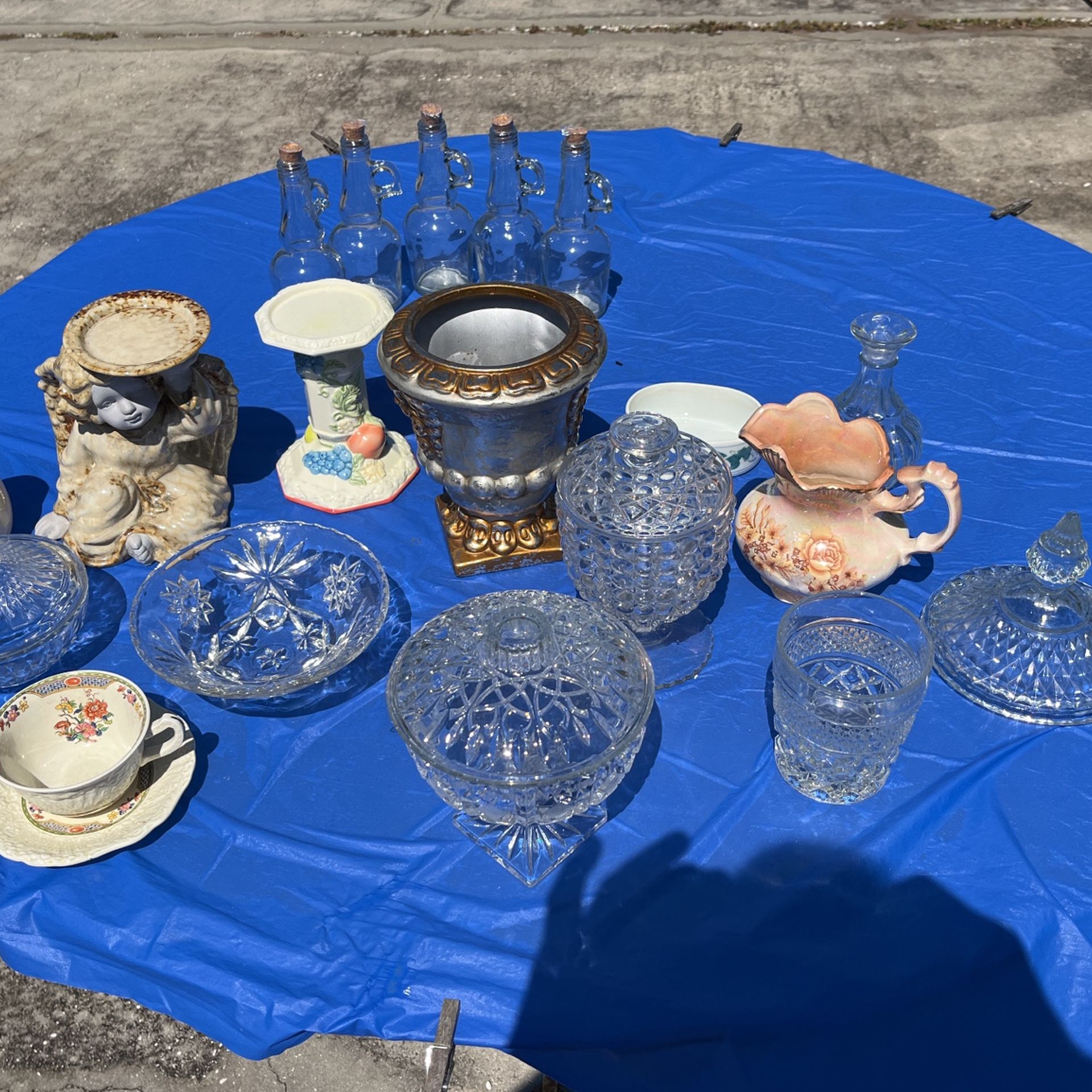 Glassware brand new bottles for olive oil, candy dishes, olive dishes