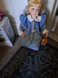 Large Porcelain Girl Doll with Basket pickup only cash