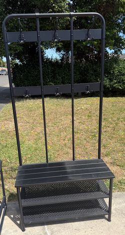 Ikea black metal coat rack and bench w shoe