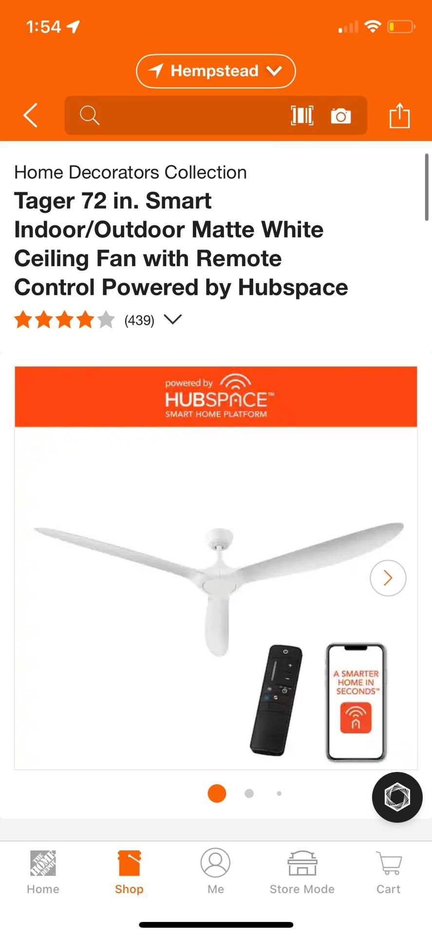 Home Decorators Collection Tager 72 in. Smart Indoor/Outdoor Matte White Ceiling Fan with Remote Control Powered by Hubspace