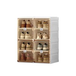 Shoe Organizer Storage Box, Portable Folding Shoe Rack for Closet with Magnetic Clear Door,Large Sneaker Cabinet Bins All-in-one Sturdy Easy Assembly 