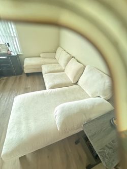 Large Cream Fabric Sectional Sofa