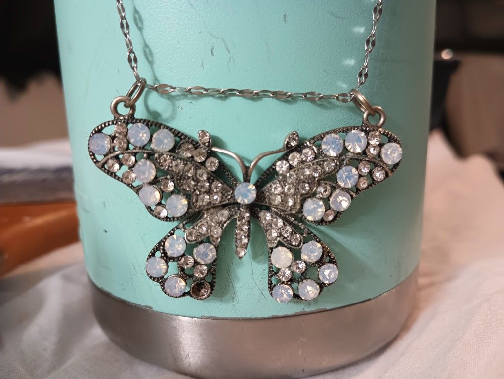 Great Grandmother's Sterling Silver Butterfly Charm W/ Sterling Silver Necklace