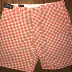NEW POLO Men’s Shorts Orange Plaid Sz 40