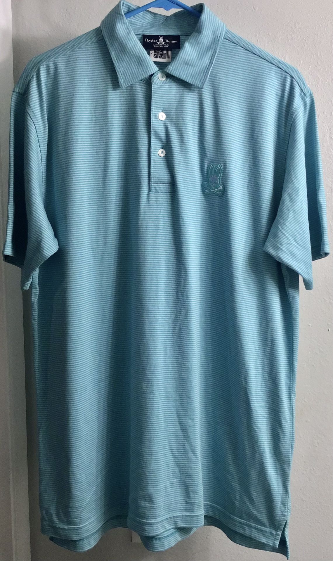 Psycho Bunny Stripe Polo, CERAMIC teal/light grey  Never Worn!