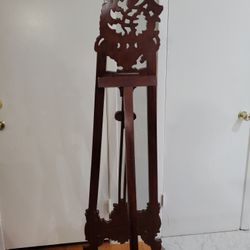 Antique Ornate Mahogany Wood Easel And Art Display Stand