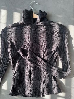 Black Textured Crinkle Zip-Up Top