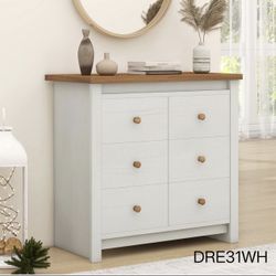 Farmhouse 6 Drawer Dresser for Bedroom, Tall Modern Chest of Drawers, Wood Oak Storage Chest for Bedroom, Hallway, Living Room Closet Dressers Chest, 