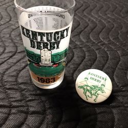 Kentucky Derby Collectible Glass Tumbler And Button 1983