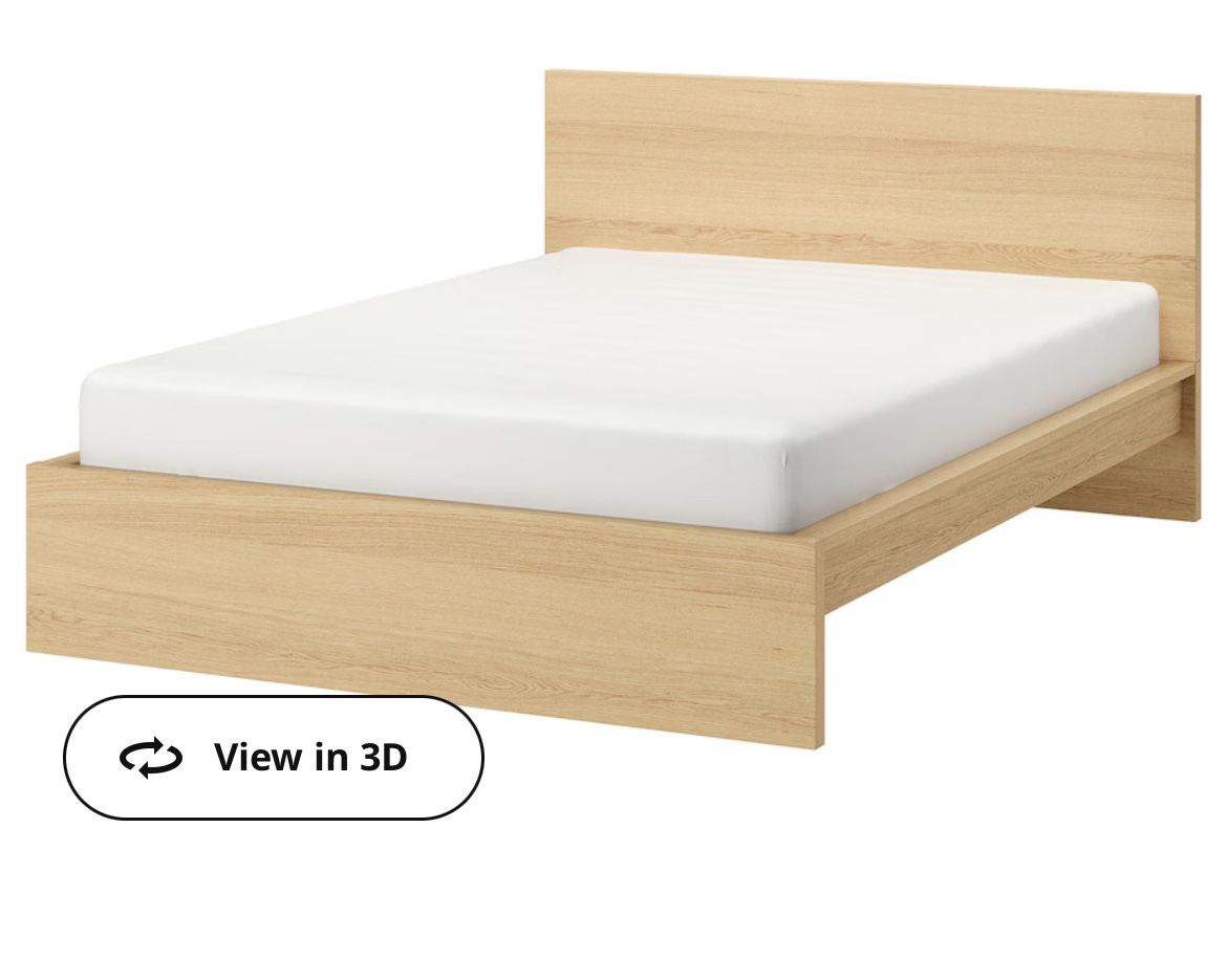 Bed frame, white stained oak veneer/Luröy, Queen