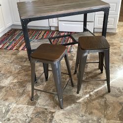 Bar Height Dining Table And Two Matching Stools