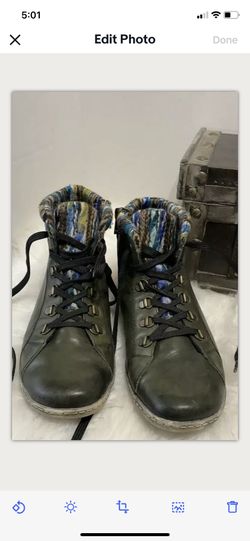 Remonte Tex Lace Up Ankle Boots Shoes Olive Leather Lambswool Size 39 8.5-9