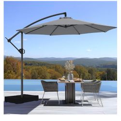 10ft Offset Patio Umbrella - w/Base, Cantilever Offset Hanging Patio Outdoor Market Umbrella UPF50+ UV Protection with Easy Tilt and Crank f