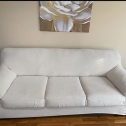 Ashely Dark Gray Leather Tufted Sofa with White Slipcover