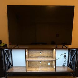 75 Inch TV Stand with LED Lights, Industrial Entertainment Center TV Console Table with Storage