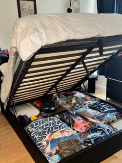 Queen size bed frame with underneath storage