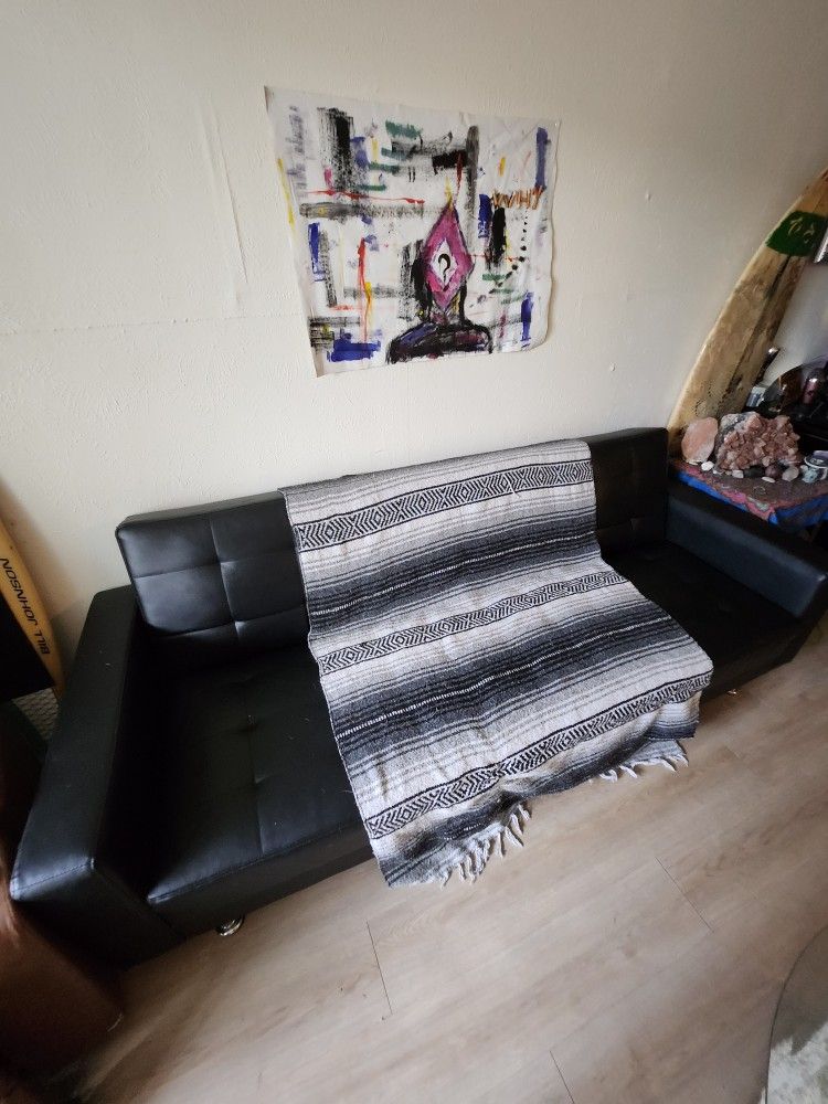 Black Leather Couch/futon/daybed