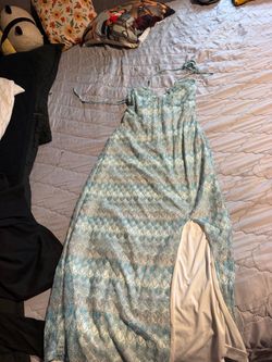 Blue Patterned Maxi Dress with Slit