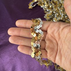 Silver And Gold Sequin Fringe, Roughly 39 Yards