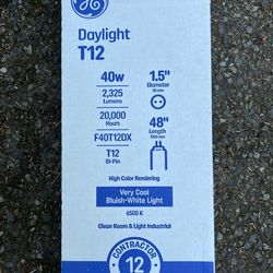 GE T12 4ft Fluorescent Tubes 40W Daylight (6500K)—NEW, Case of 12
