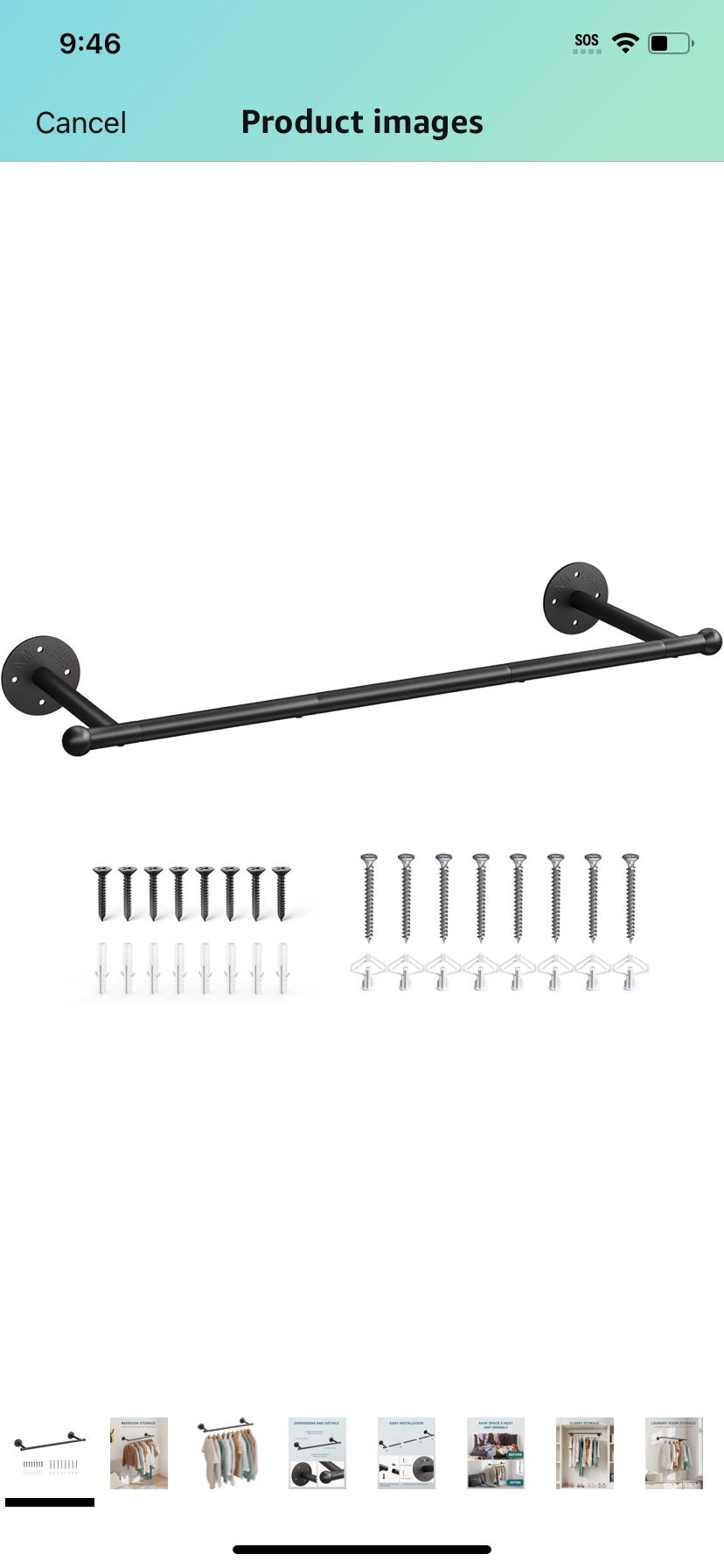 OROPY Industrial Pipe Clothing Rack, Wall Mounted Clothes Rack, Closet Rod