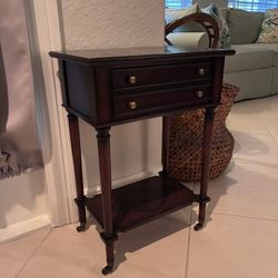 Vintage Solid Wood Side table On Steel Castors - 1990s Bombay Company 
