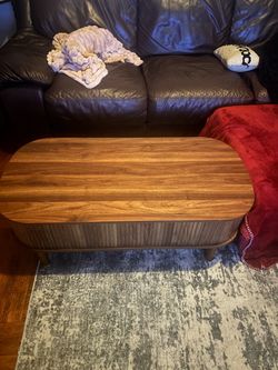 Wood Coffee Table with Ribbed Cabinet