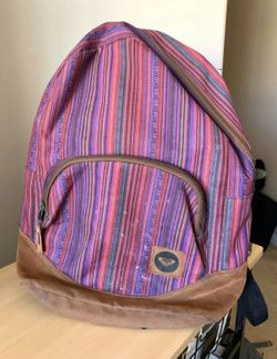 ROXY Pink and Purple Striped and Suede Backpack