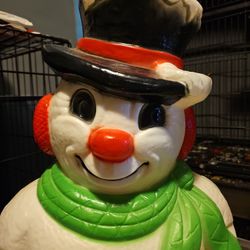 Vintage 29" Tall Light Up Snowman Blow Mold Outdoor Yard Display 