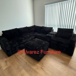 Corduroy Sectional Sofa With Ottoman