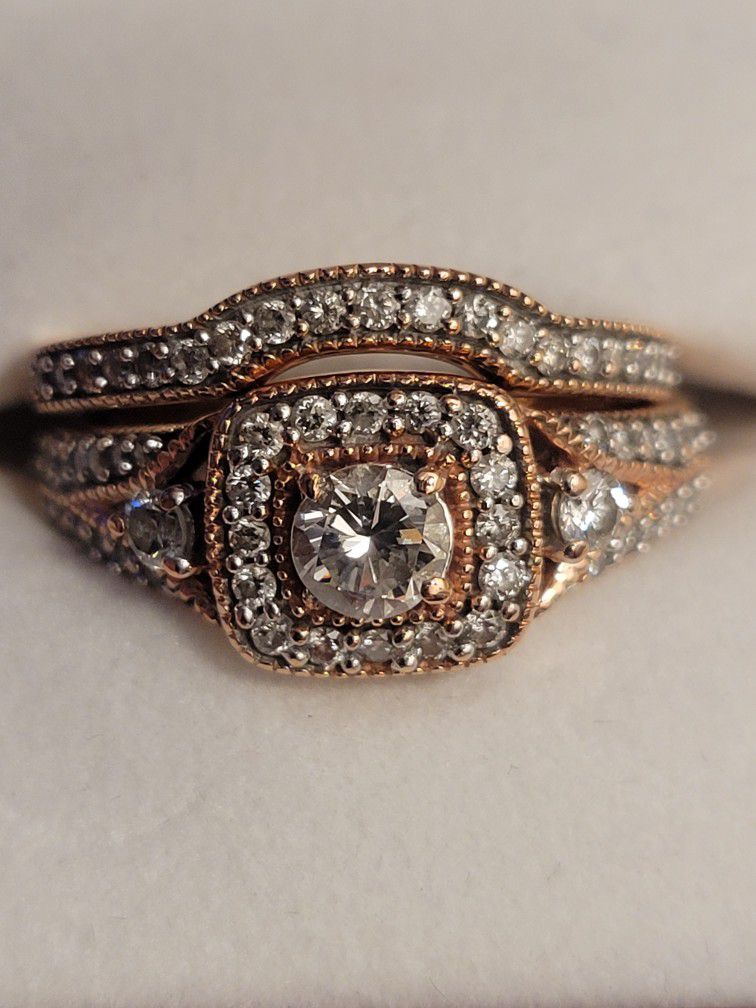 Solid Gold Diamond Wedding Engagement Ring Set 