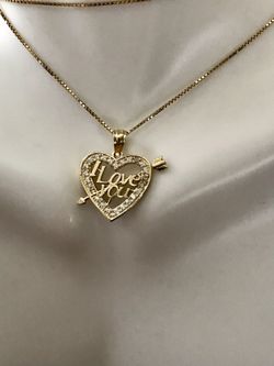 14k Yellow Gold Heart Pendant with Chain