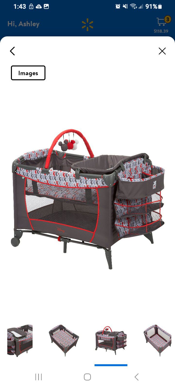 Unisex Disney Playpen Mickey Mouse Red White And Gray