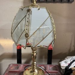 Vintage Brass Lamp White Glass