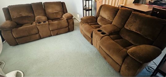 Reclining Loveseat pair, with armrest compartment and cup holders