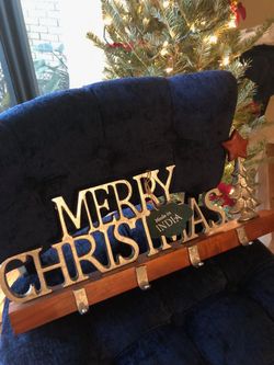 NEW WITH TAGS - MERRY CHRISTMAS Stocking Holder Mantel Rack