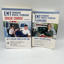 EMT  (NREMT) Certification Exam Study Books Set Of 2  EMT Crash Course And Flash cards 