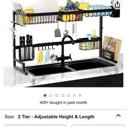 Over The Sink Dish Drying Rack - MERRYBOX Adjustable 2-Tier Stainless Steel Dish