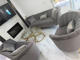 Grey Velvet Sofa Set