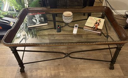 Vintage Maitland-Smith Attributed Leather and steel coffee table