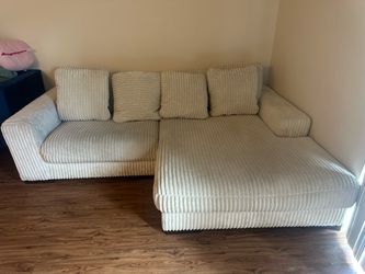Cream Corduroy Sectional Sofa with Chaise