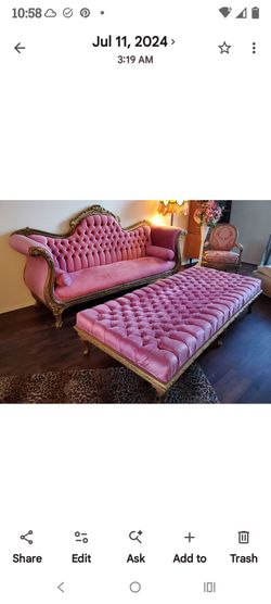 Pink vintage couch and matching ottoman