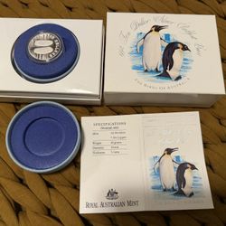 1992 Australia Penguin Piefort Silver Coin 1.19 Oz Actual Silver 
