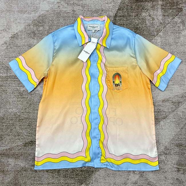 Casablanca Gradient Printed Short Sleeved Silk Shirt 