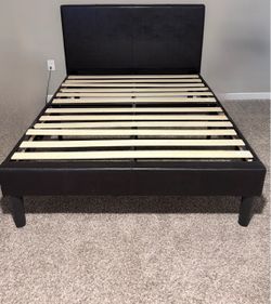Black Faux Leather Platform Bed Frame