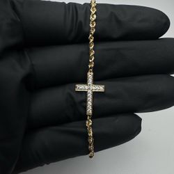 10k Gold Rope Cross Bracelet