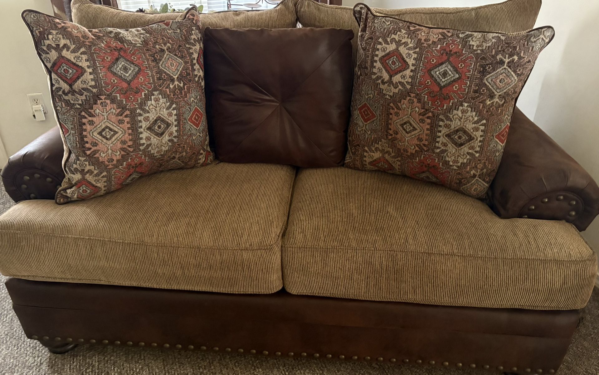 Sofa And Loveseat , Marble Coffee Table & Shag Rug