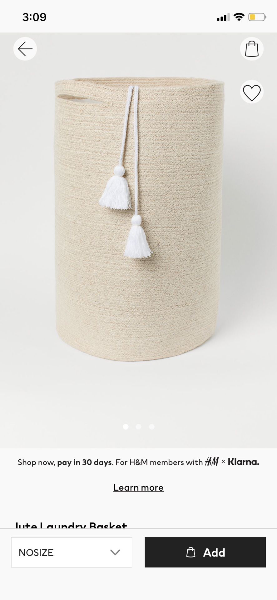 H&M Jute Laundry Basket