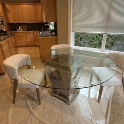Z Gallerie 60” Round Glass Dining Table – Seats 6 – Sculptural Base (Chairs Not Included)
