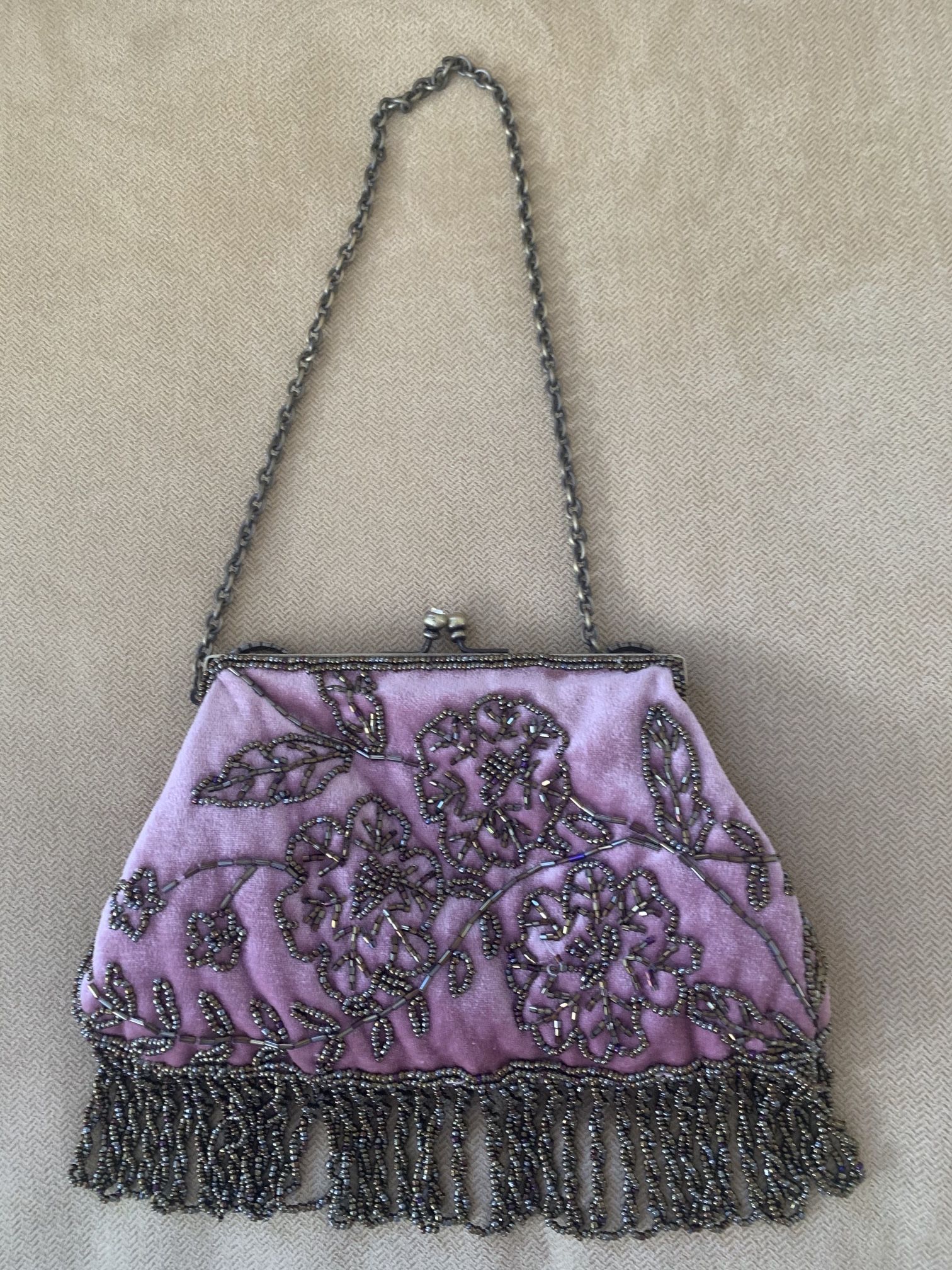 Lavender Velvet Beaded Bag